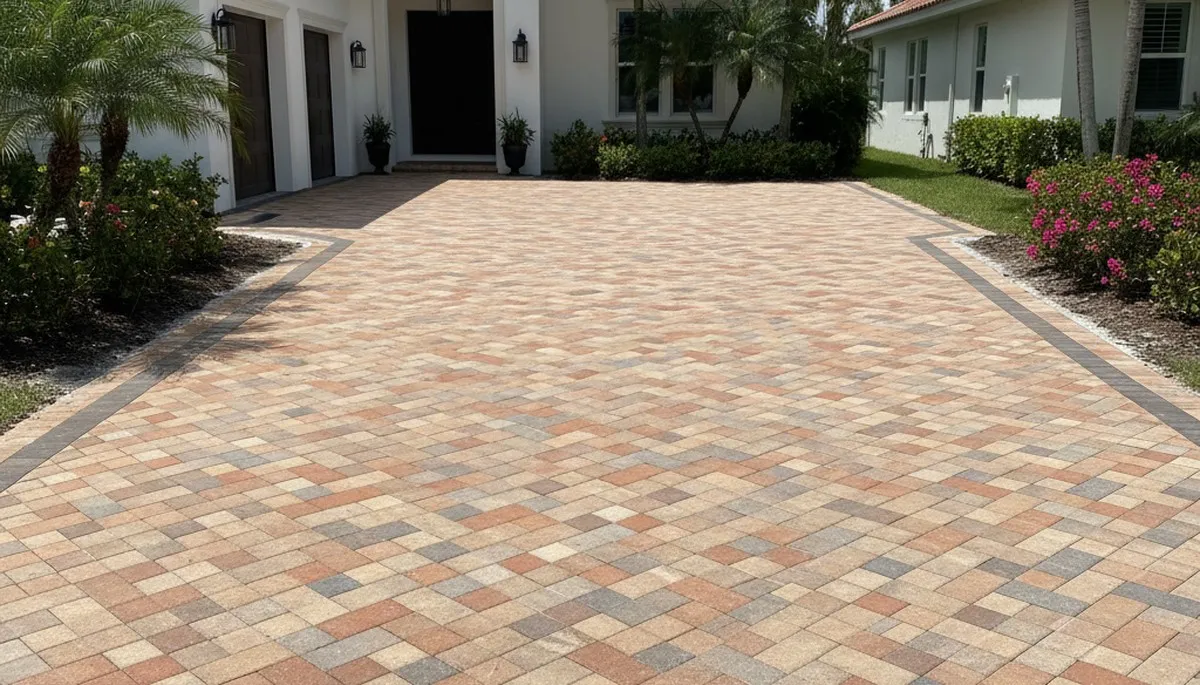 Expert paver driveway installation with interlocking pavers in West Palm Beach, FL landscaping project