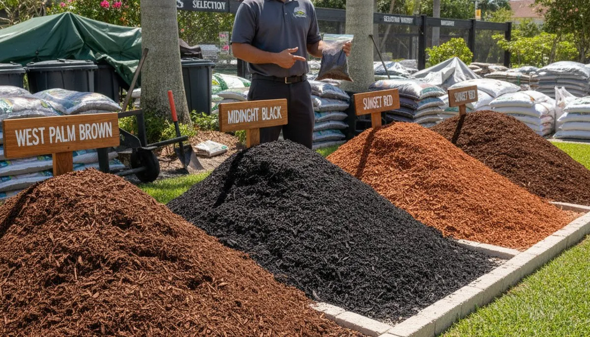 Brown, black, and red mulch varieties for landscaping design in West Palm Beach, FL