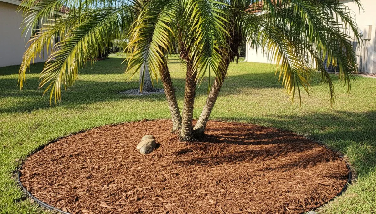 Professional circular mulch ring around tree base by Chop Chop Landscaping in West Palm Beach, FL