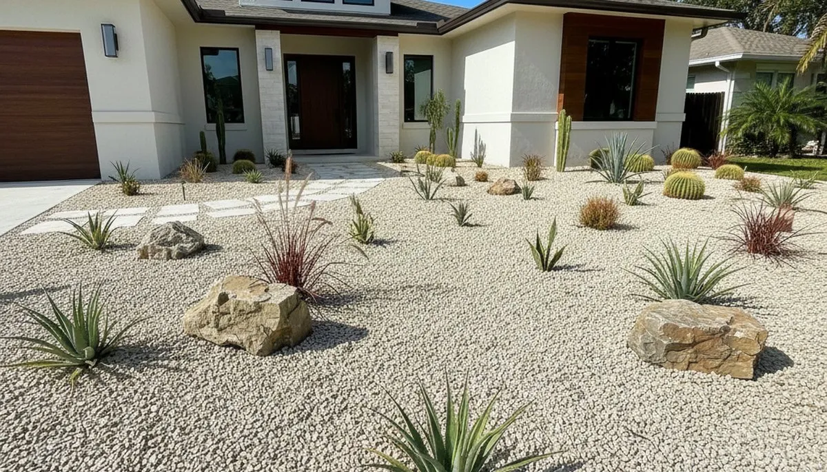 Pea gravel ground cover landscaping in West Palm Beach, FL for low-maintenance, durable yard design