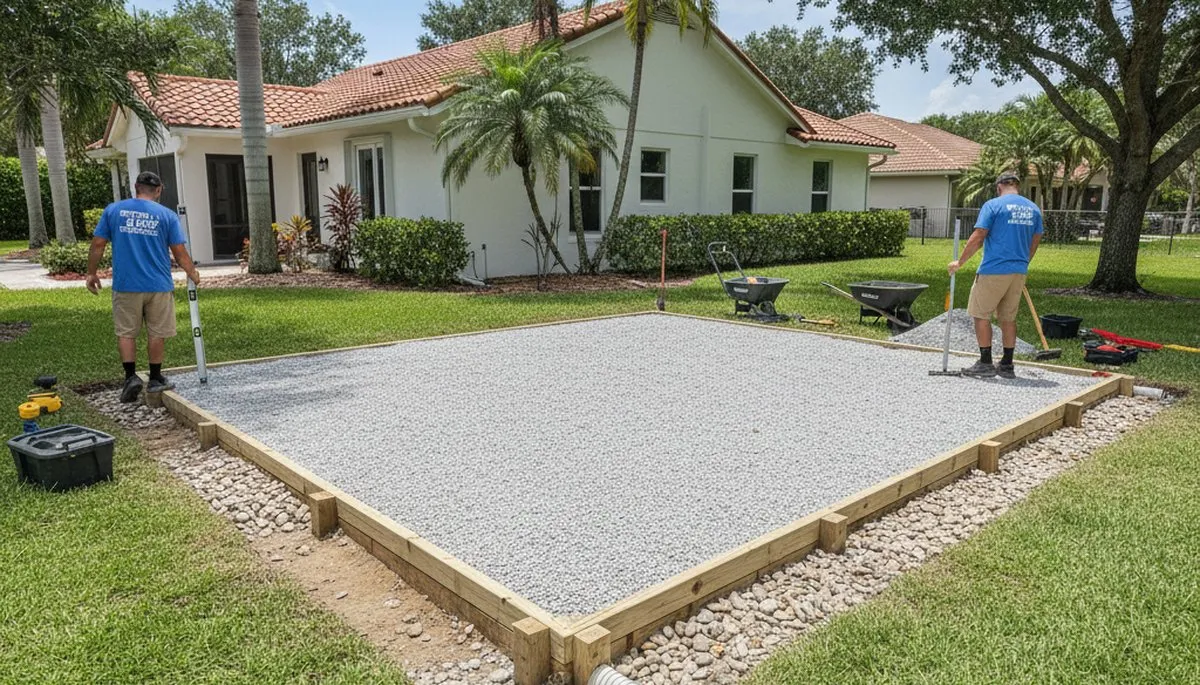 Professional shed base and foundation preparation by landscaping experts in West Palm Beach, FL