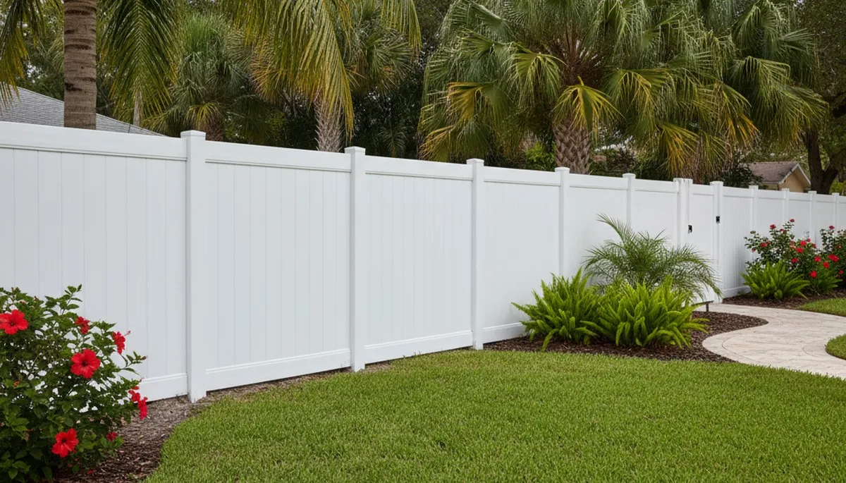 New white privacy fence installation by Chop Chop Landscaping in West Palm Beach, FL